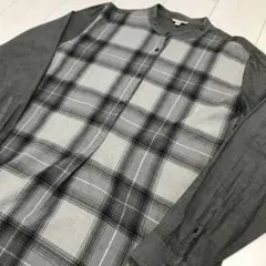 ブランド古着！GAP スタンドカラー モノトーンパネルチェックプルオーバーシャツ