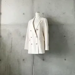 美品プラステPLSTリネンブレンドダブルジャケットナチュラルM金ボタンのサムネイル