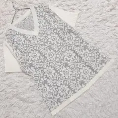 『tomomi』 トモミ (F) Vネック花柄ニットトップス 半袖 カジュアル