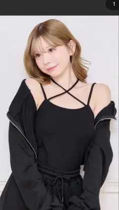 apres jour カップ付クロスキャミインナー 黒 XLのサムネイル