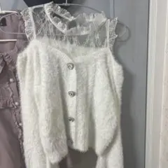 Ma*rs ホワイト シャギーニット レース トップス