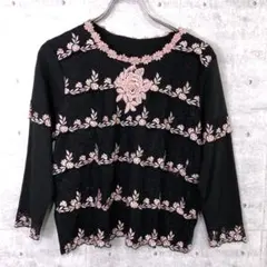 レトロ オールド ロマンティック ガーリー 古着 花柄 レース 刺繍 トップス