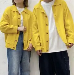 【新品】カーディガン 襟付きBIGポケットカーディガン(ユニセックス) イエローのサムネイル