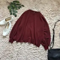 5885❃アダプト❃ワッフルカットソー/オーバーサイズ/ストレッチ/赤茶/M