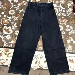 GUワイドレッグ デニムパンツ黒28