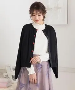 う*ぎ様 完売希少美品☆ローズティアライチゴボタンカーディガン黒大きいサイズ46
