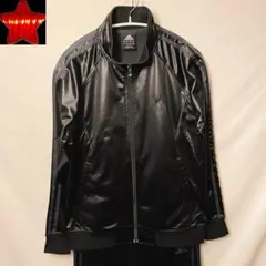 【00's adidas レザー調】トラックジャケット オールブラック y2k