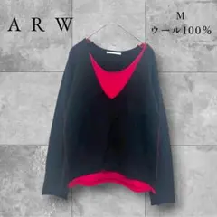 ARW ニット トップス 薄手 ウール100% レイヤード ブラック 黒 M