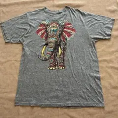 【USA製】ライオットソサイエティ 象 エスニック Tシャツ グレー XL