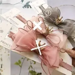 ベビー ヘアバンド クラウン リボン グレー