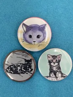 手作り猫イラスト ピンバッジ 3個セット
