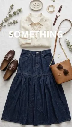 【美品】SOMETHING デニムギャザーロングスカート M