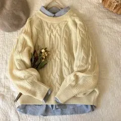 新品★サマンサモスモス★オフ＊ ケーブル編み＊パフ袖＊ウール混ニットプルオーバー