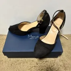 【美品】Menuè 黒ヒール フックあり ベロア 24cm