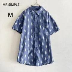 MR SIMPLE 半袖シャツ 総柄 レトロ 個性派 青 M 涼しい メンズのサムネイル