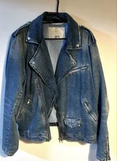ZARA 1975 デニムライダースジャケット　L サイズ　ダメージ加工