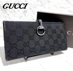 [未使用級] GUCCI 長財布　ホースビット　GG柄　総柄　ブラック