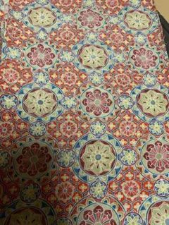 正絹　約36×158 カラフル　亀甲丸　花　オレンジ赤青緑赤紫オリエンタル　長め