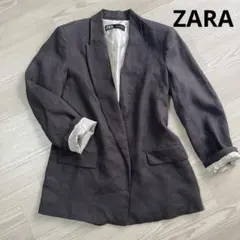 ZARA ザラ リネンテーラードジャケット大きいサイズL袖ストライプ