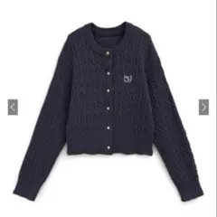 新品未使用　GRl 刺繍ケーブルニットボタンカーディガン[lt81]ネイビー