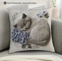 猫の刺繍柄クッションカバーB 45×45