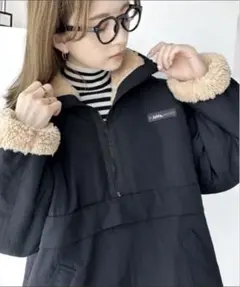 リバーシブル ハーフジップ ナイロン ボア　オーバーサイズ ブルゾン
