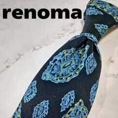 renoma レノマ ネクタイ ネイビー ブルー パターン柄 美品 紺色