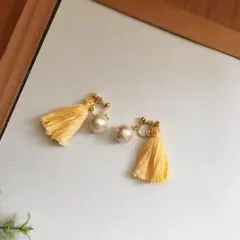 ◯◯タッセル+コットンパールのイヤリング◯◯