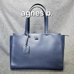 美品 アニエスベー ビジネス トートバッグ ネイビー 肩掛け 自立 レザーのサムネイル
