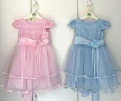 104 フラワー装飾付きドレス ピンクとブルー 2着セット