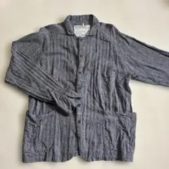 AOZORA ストライプ柄グレーシャツXL ボタンが特徴的