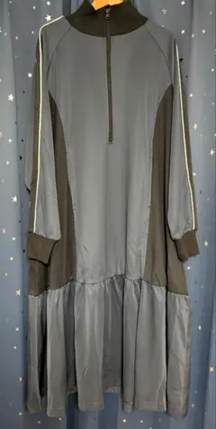 forksy. ハーフジップライン配色トラックジャージワンピース　ロングワンピ