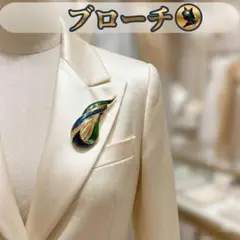 青緑エナメル ゴールド 大人上品 波モチーフ フォーマル 華やか ブローチアクセ