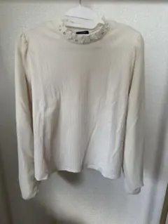 CLEETTE 襟パールビジュー付袖シフォントップス　4L