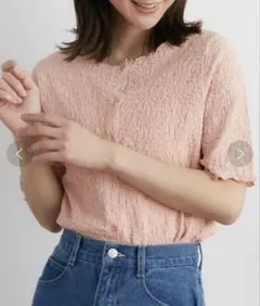 ピンク クレープ 半袖シャツ