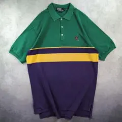 90s USA製 ポロラルフローレン マルチボーダー ポロシャツ L 879