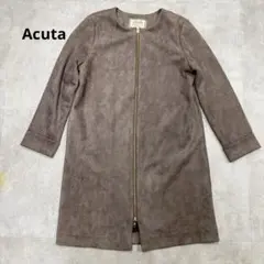 Acuta アクータ フェイクスエード ノーカラーコート グレージュ Fサイズのサムネイル