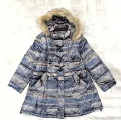 リアルファー ダッフル ダウンコート レディース 毛皮 Aライン 総柄