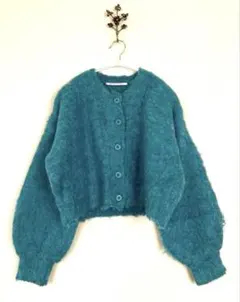 美品style zampa 青 クロップドカーディガン　ショート丈
