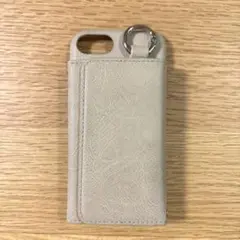 【美品】　iPhoneケース ベージュ カード収納　ミラー付き