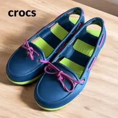 Crocs Beach Line Boat Shoe W5 NAVY 美品