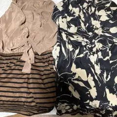 レディース婦人服ベージュラップスタイルとストライプワンピース2組