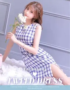 完売品‼️新品未使用タグ付♡JEWELSツイードブルーホワイトチェックキャバドレス