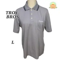 TROY BROS ポロシャツ L グレー 半袖 ロゴ刺繍のサムネイル