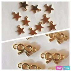 メタルチャーム スターゴールド・リボン 丸カン付き