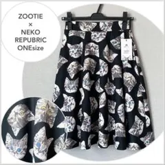 【新品未使用♪】zootie 猫柄フレアミディスカート ブラックのサムネイル