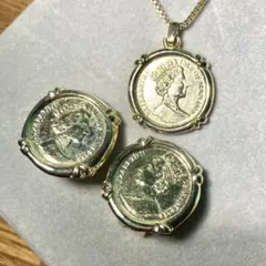 エリザベス女王 コイン ネックレス イヤリング セット ゴールドカラー