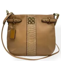 美品　レア　COACH コーチ　ショルダーバッグ　レザー　パイソン調　ベージュ