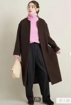 BEAUTY&YOUTH MANTECO ノーカラー ロングコート ブラウン