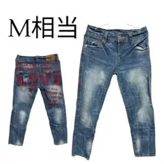 Y2K ギャル系 デニム ジーンズ 英字プリント ダメージ加工 00s